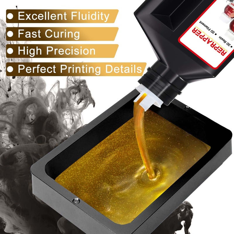 RepRapper Store 3D Printer Resin, 405nm Fast UV-Curing Color Change 1kg Standard Resin Pack, Photopolymer 3D Printing Resin with Metallic Shine for LCD Printer, Blue/Brass/Silver 3 * 1000g - Image 2